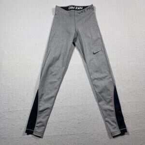 Nike Pro Dri-Fit Leggings Women Small Gray Compression Athletic Full‎ Length
